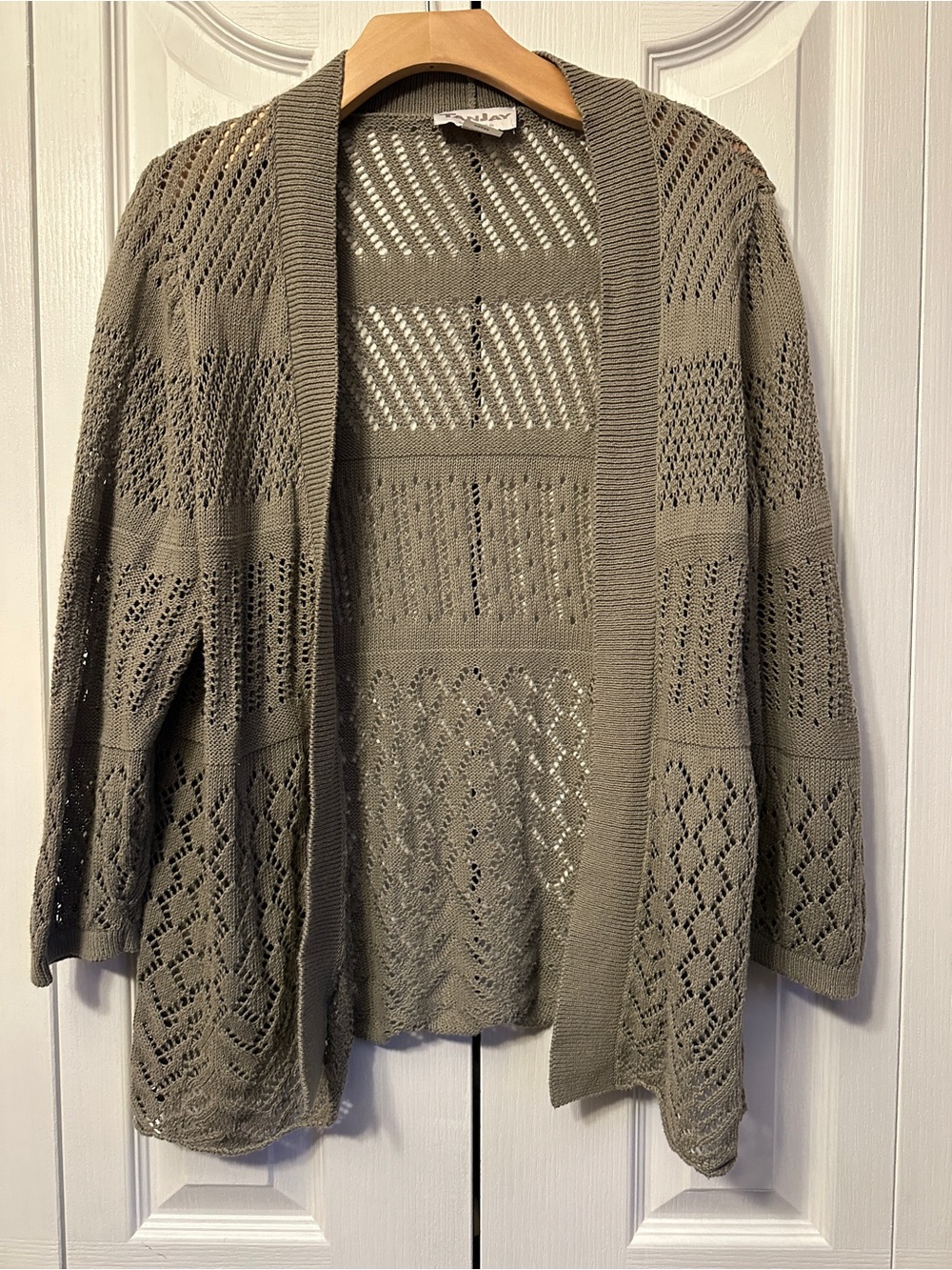 Women’s TanJay Olive Open-Stitch Lightweight Cardigan